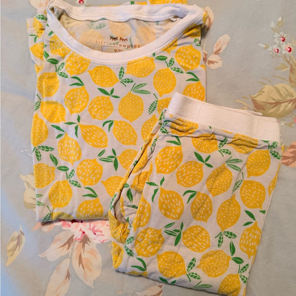 Little Sleepies Lemon Print Pajama Set. Size 9/10.
